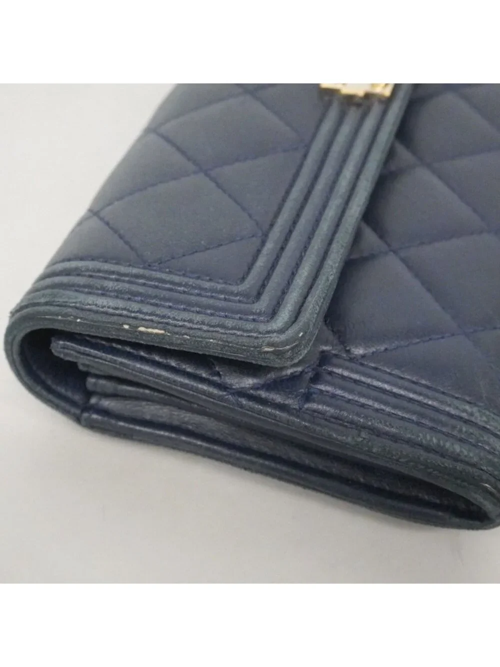 Chanel Wallet Boy Lambskin Navy Silver
